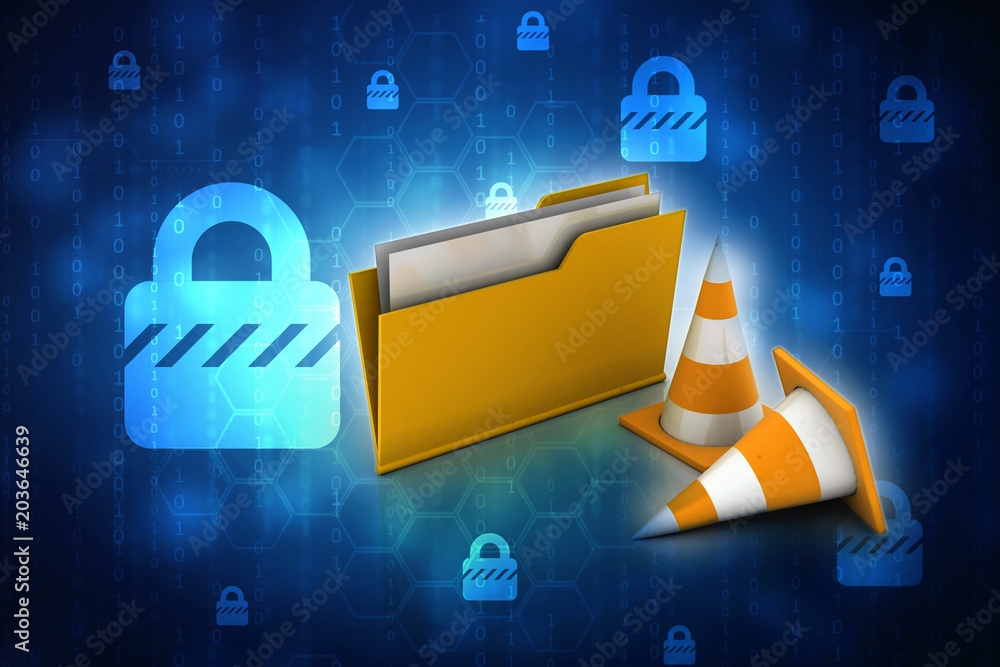Poster 3d rendering folder icon with traffic cones