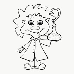 A funny scientist conducting an experiment, with his tongue hanging out