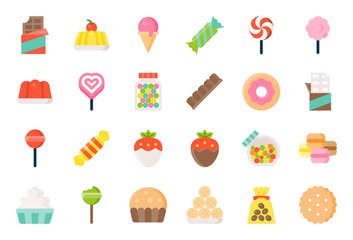 Fototapeta na wymiar Sweets and candy icon set 1/2 flat design