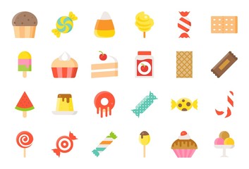 Sweets and candy icon set 2/2 flat style