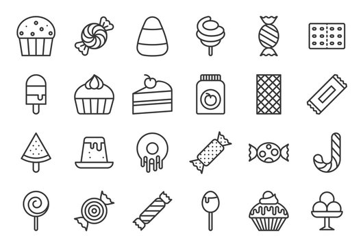 Naklejki Sweets and candy icon set 2/2, line icon set