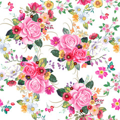  Seamless pattern with vintage bouquets
