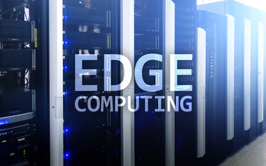 EDGE computing, internet and modern technology concept on modern server room background.