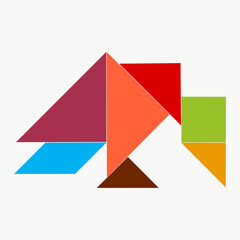 bird pecking food, from pieces of puzzle tangram