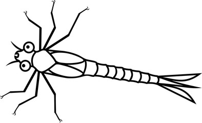 Coloring page. Cartoon nymph of dragonfly