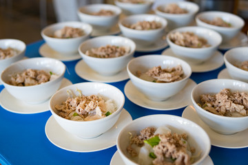 Noodle ingredient in bowl prepared to cooking