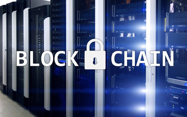 Blockchain technology Concept on server background. Data encryption.