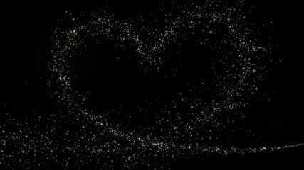 Festive effect with gold silver sequins. Draws a heart shape The lights are shining and flying away. Shiny Heart Shaped Particle Animation
