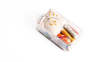 Box with stationery. On a white background.