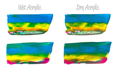 Obraz premium Vector purple, blue, yellow paint smear stroke stain set. Abstract acrylic textured art illustration. Acrilyc Texture Paint Illustration. Hand drawn brush strokes vector elements. Acrilyc strokes.