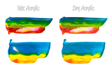 Obraz premium Vector purple, blue, yellow paint smear stroke stain set. Abstract acrylic textured art illustration. Acrilyc Texture Paint Illustration. Hand drawn brush strokes vector elements. Acrilyc strokes.