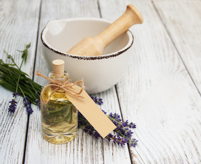 lavender oil with bath salt and fresh lavender