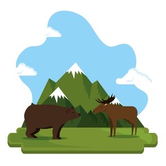 grizzly bear and moose canadian scene vector illustration design