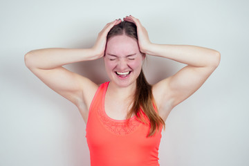 Fototapeta premium Portrait of young and beautiful teenager girl thoughtful. the woman thought about the problem