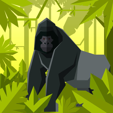 Flat geometric jungle background with Gorilla