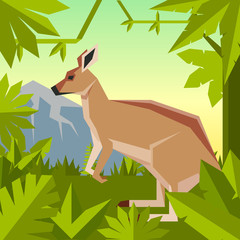 Flat geometric jungle background with Kangaroo