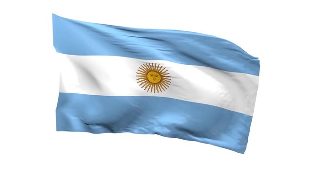 Flag of Argentina waving on a white background, 3d animation