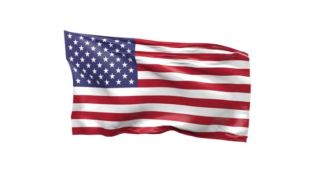 American flag waving on a white background, 3d animation