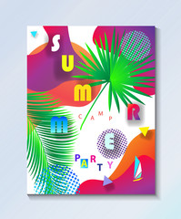 Hello Summer tropical abstract composition geometric dynamic colorful bubbles shapes modern bright sunset design template set. Festival, Carnival, Attraction, kids, sport, camp flyers travel concept