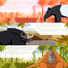 Set of flat banners with asian animals © amplion
