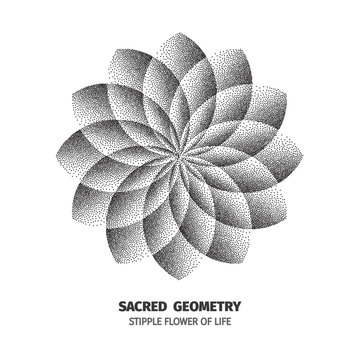 Abstract dot symbol sacred geometry phyllotaxis. Isolated halftone symbol. Opposite spirals vector illustration EPS 10