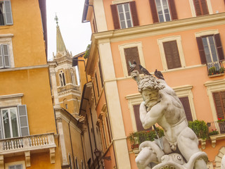 Details of the Fountain of Neptune, Rome, Italy. Fountain created in 1574 by Giacomo della Porta.