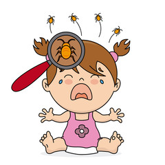 Obraz premium baby girl crying because she has lice