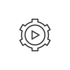 Video Gear outline icon. linear style sign for mobile concept and web design. Play Settings simple line vector icon. Symbol, logo illustration. Pixel perfect vector graphics