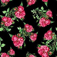Foto auf Acrylglas Seamless pattern of roses painted in watercolor. © Svitlana
