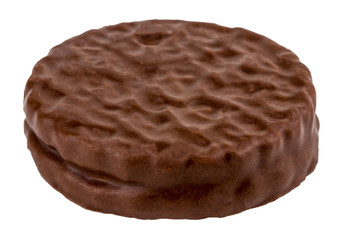 chocolate cookie isolated on white background close up