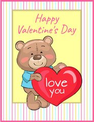 Happy Valentines Day Poster Bear Holding Red Heart