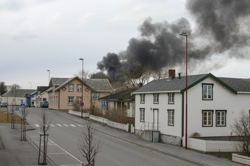Black smoke in Bronnoysund city Northern Norway
