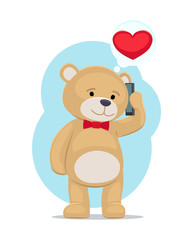 Plush Bear Toy Speaking on Telephone with his Love