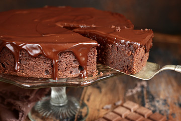 Chocolate cake (brownie),rustic style.