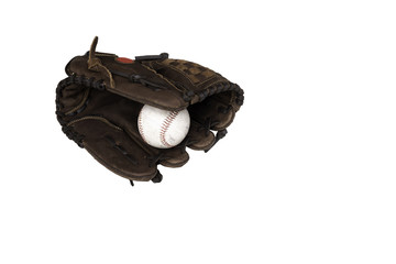 Baseball catcher mitt with ball isolated