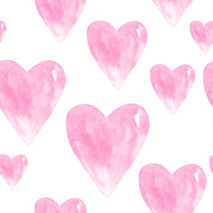 Obraz premium Watercolor seamless pattern of hearts.