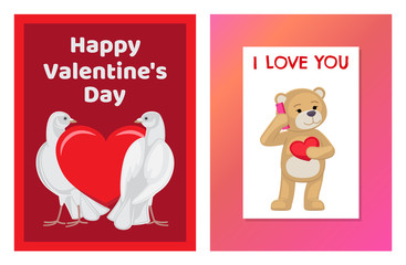 Cute Soft Toy Bears and White Doves in Love Set