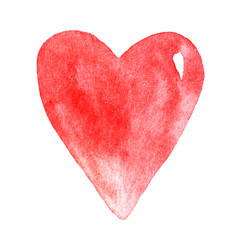 Heart painted with watercolor on white background.