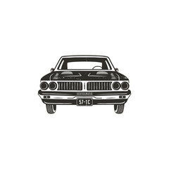 Vintage hand drawn muscle car. Retro car symbol design. Classic car emblem isolated on white background. Stock elements. American auto icon. USA automotive theme