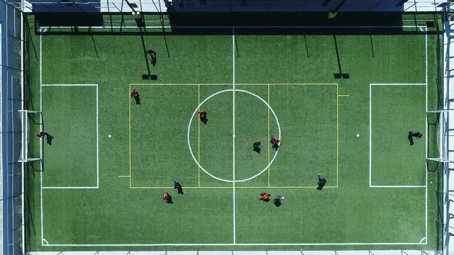 Aerial view of men playing soccer on Mexico