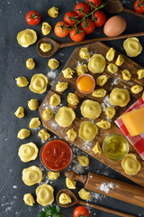 Raw tortellini and ravioli