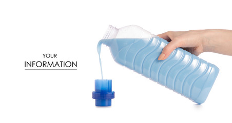 Softener conditioner in blue plastic bottle in hand pattern