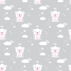 Cute seamless pattern with bears,stars,clouds and hearts