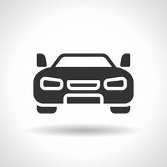 Monochromatic car icon with hovering effect shadow on grey gradient background. EPS 10
