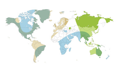 Colored vector world map illustration isolated over white background