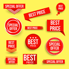 Set of color special offer and best price banners. Vector illustration.