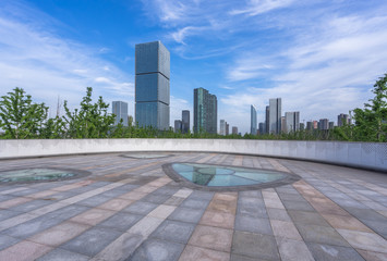 city skyline with marble floor 