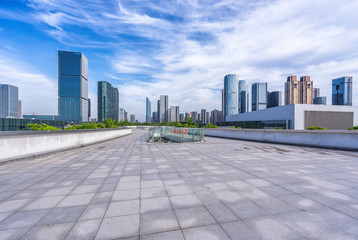 city skyline with marble floor 