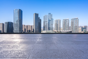 city skyline with marble floor 
