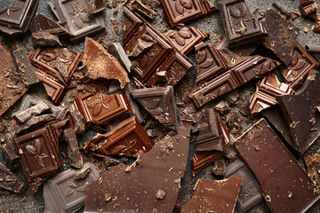 Food background from chocolate slices.Top view.